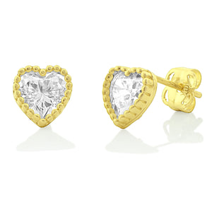 14K Yellow Gold Cz Small Heart Stud Earrings - 0.25 in