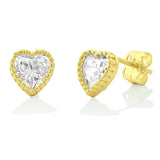 14K Yellow Gold Cz Small Heart Stud Earrings - 0.25 in