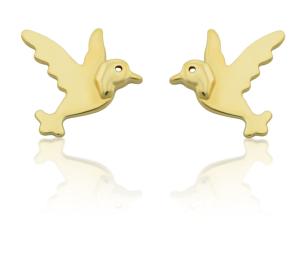 14K Yellow Gold Tiny Hummingbird Stud Earrings - 6mm