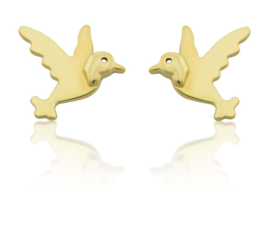 14K Yellow Gold Tiny Hummingbird Stud Earrings - 6mm