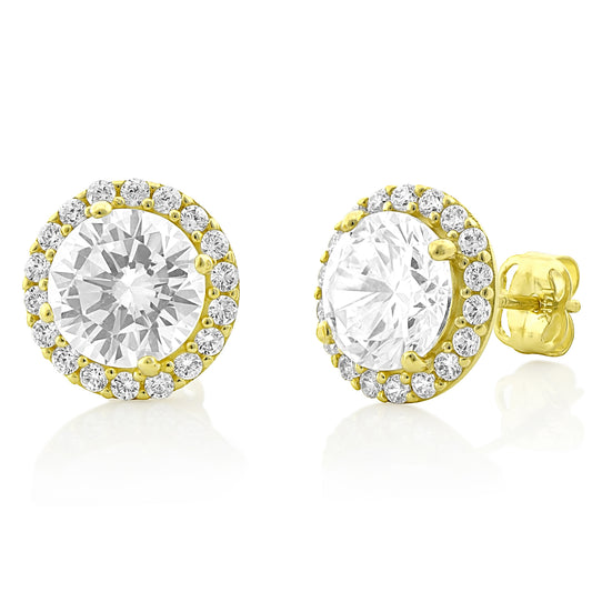 14K Yellow Gold 2.10ct Cz Round Halo Stud Earrings