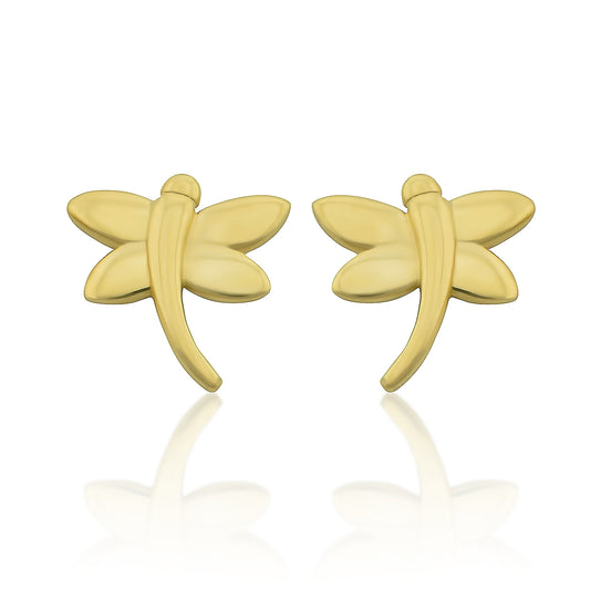 14K Yellow Gold Tiny Dragonfly Stud Earrings - 6mm
