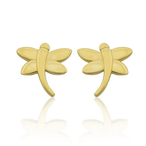 14K Yellow Gold Tiny Dragonfly Stud Earrings - 6mm