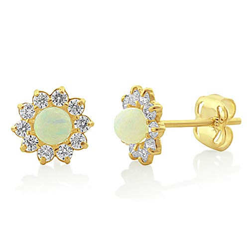 14K Yellow Gold Cz Tiny Created Opal Stud Earrings - 0.24 in