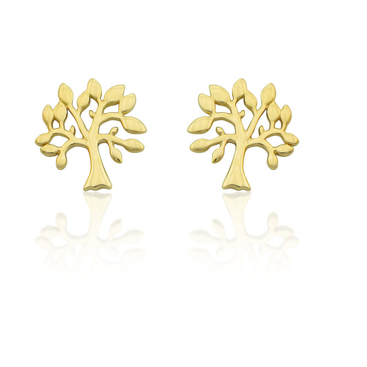 14K Yellow Gold Tiny Celtic Tree of Life Stud Earrings - 6mm