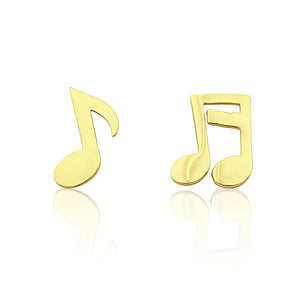 14K Yellow Gold Small Mismatched Music Note Stud Earrings - 0.25in