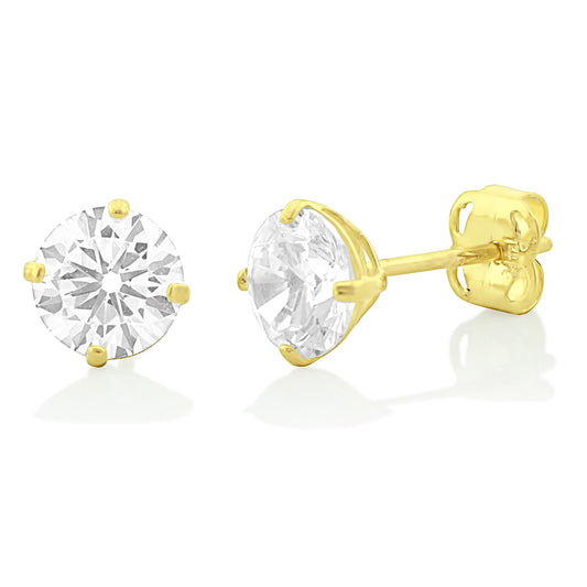 14K Yellow Gold .90ct Cz Round Stud Earrings