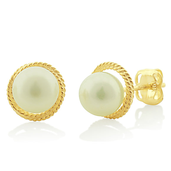 14K Yellow Gold Small Pearl Stud Earrings - 0.25 in