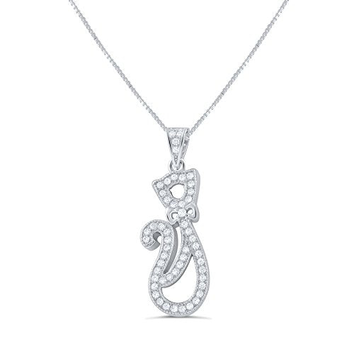 Sterling Silver Cz Kitty Cat Necklace 18"