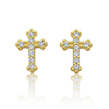14K Yellow Gold Cz Tiny Cross Stud Earrings - 0.28in