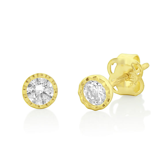 14K Yellow Gold Cz Small Round Bezel Set Stud Earrings