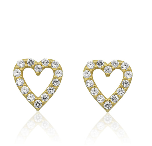 14K Yellow Gold Cz Tiny Heart Stud Earrings - 0.23in