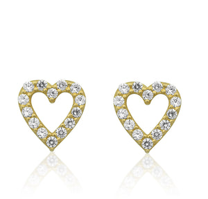 14K Yellow Gold Cz Tiny Heart Stud Earrings - 0.23in