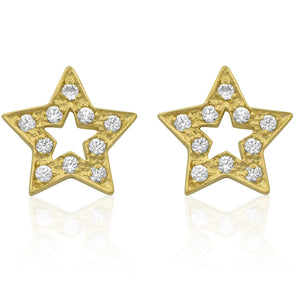 14K Yellow Gold Cz Small Star Stud Earrings - 0.27in