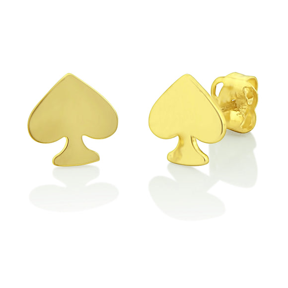 14K Yellow Gold Small Lucky Spade Stud Earrings - 0.27in