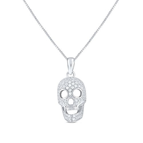 Sterling Silver Cz Skull Charm Necklace 18