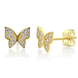 14K Yellow Gold Cz Tiny Butterfly Stud Earrings - 0.24in