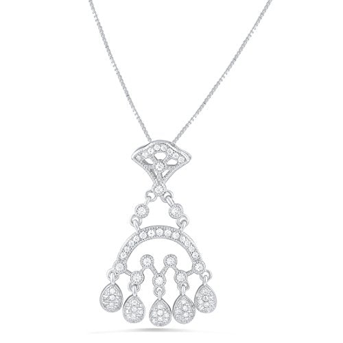 Sterling Silver Cz Dangling Chandelier Necklace 18