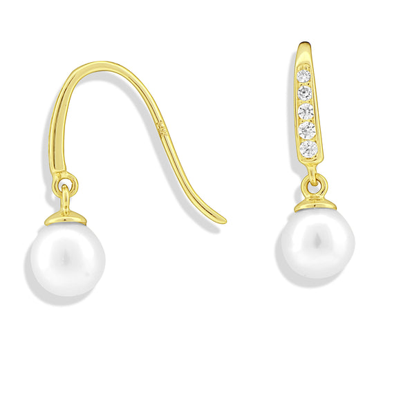 Sold 14K Yellow Gold Dangle Cz Pearl Earrings - 0.60 in