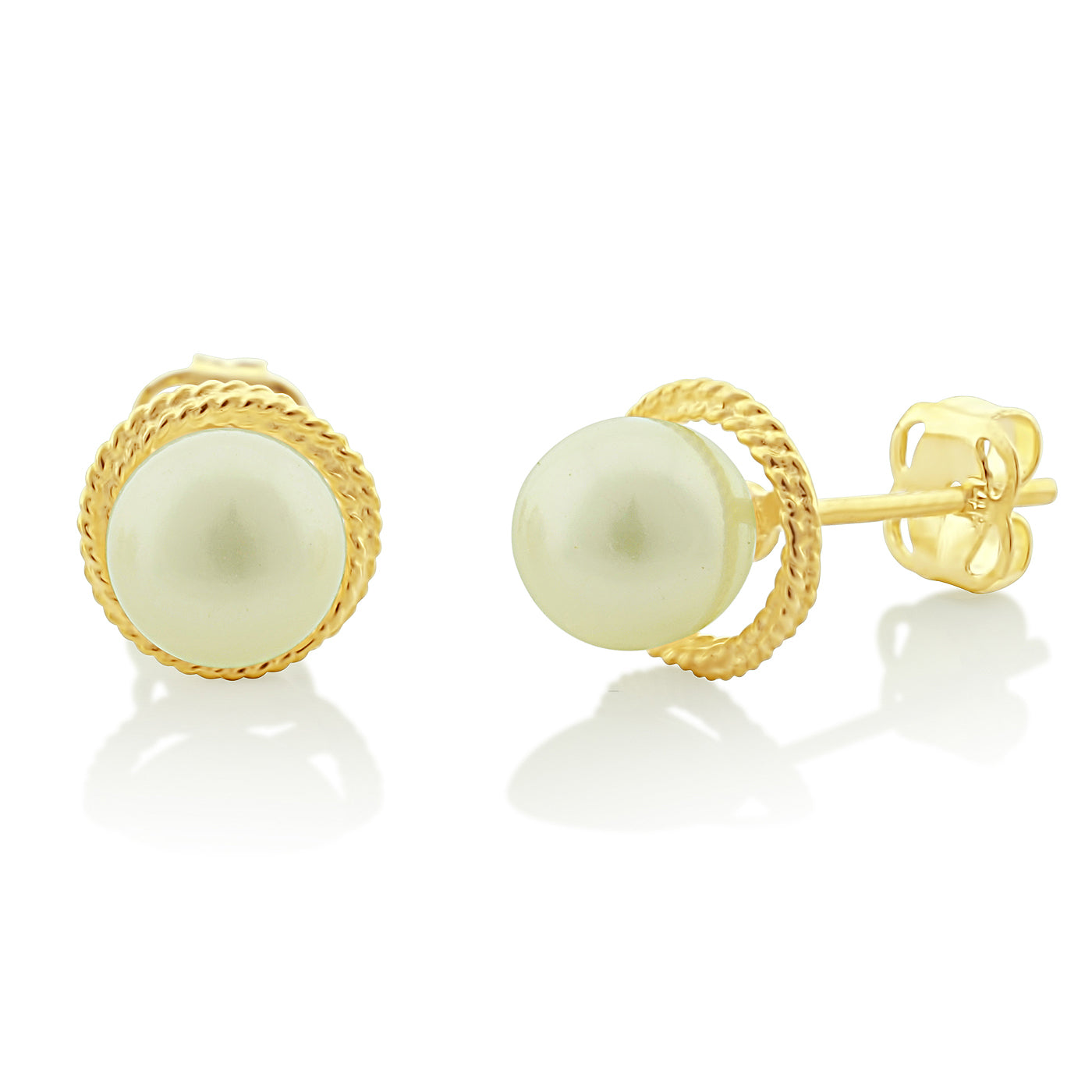 14K Yellow Gold Small Pearl Stud Earrings - 0.25 in