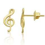 14K Yellow Gold Small Treble Clef Music Note Stud Earrings - 11mm