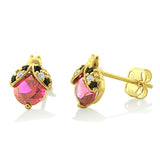 14K Yellow Gold Cz Tiny Ladybug Stud Earrings - 0.29in