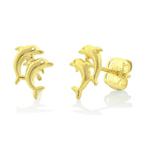 14K Yellow Gold Tiny Dolphins Stud Earrings - 0.24in