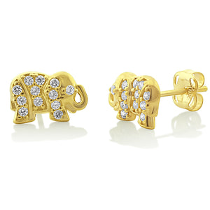 14K Yellow Gold Cz Small Lucky Elephant Stud Earrings - 0.31in