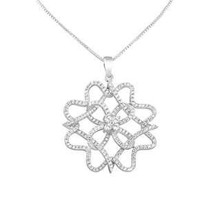 Sterling Silver Cz Rose Flower Statement Necklace 18"