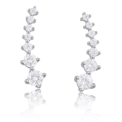Sterling Silver Cz Shooting Star Ear Crawler Stud Earrings