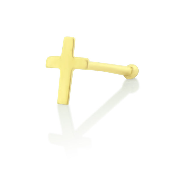 14K Yellow Gold Tiny Cross Nose Ring - 4.0mm