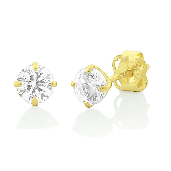 14K Yellow Gold .50ct Cz Round Stud Earrings