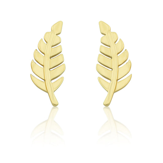 14K Yellow Gold Small Feather Stud Earrings - 10mm