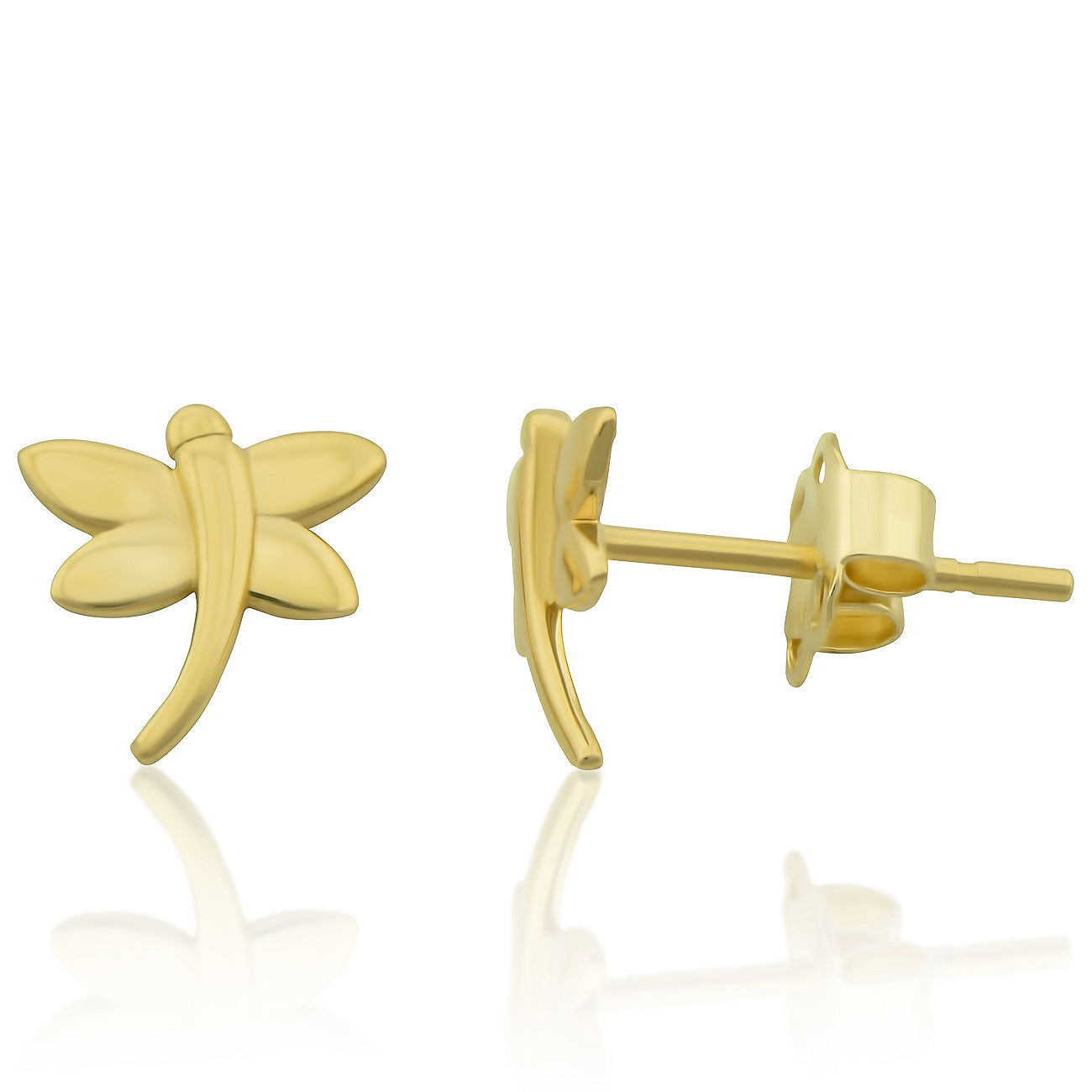 14K Yellow Gold Tiny Dragonfly Stud Earrings - 6mm