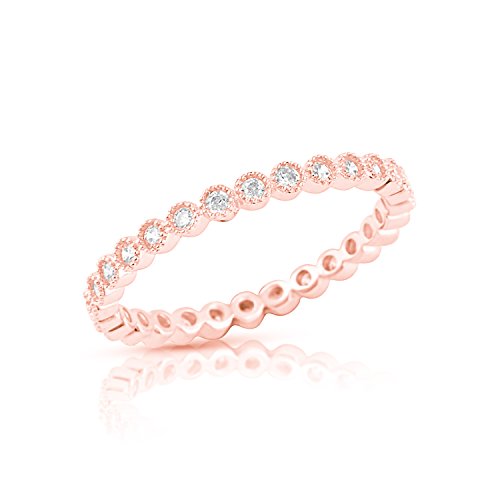 Rose Gold Tone Sterling Silver Simulated Diamond Stackable Eternity Ring - Size 4