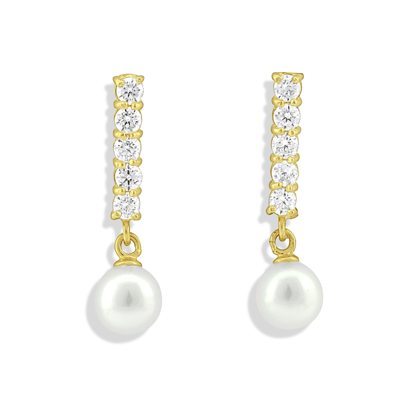 Sold 14K Yellow Gold Dangle Cz Pearl Fishhook Earrings - 0.60 in