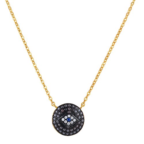 Yellow Gold-Tone Sterling Silver Cz Evil Eye Necklace 18