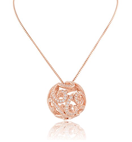 Rose Gold Tone Sterling Silver Cz Filigree Ball Necklace 18