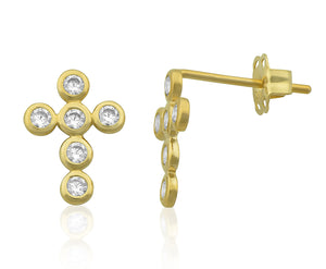 14K Yellow Gold Cz Tiny Cross Stud Earrings - 0.35in