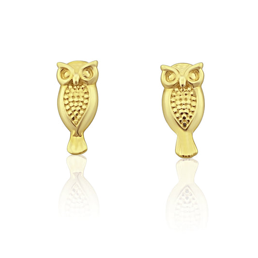 14K Yellow Gold Tiny Owl Stud Earrings - 0.25in