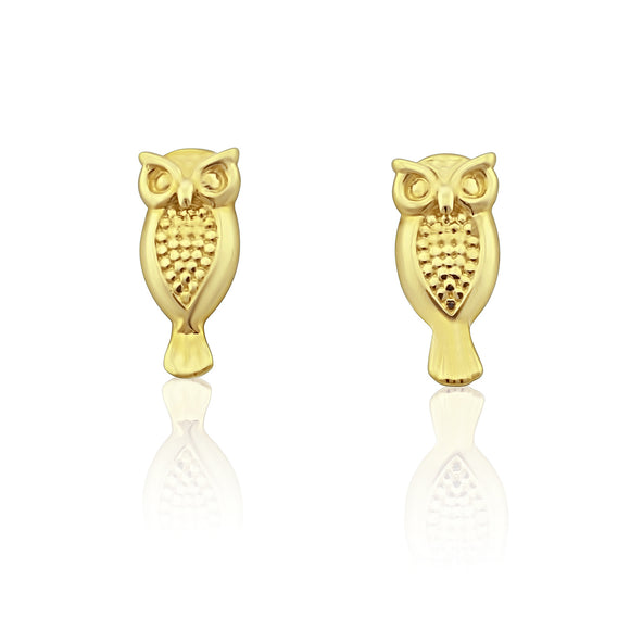 14K Yellow Gold Tiny Owl Stud Earrings - 0.25in