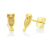 14K Yellow Gold Tiny Owl Stud Earrings - 0.25in