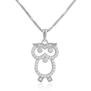 Sterling Silver Cz Owls Necklace