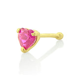 14K Yellow Gold Tiny Red Cz Heart Nose Ring