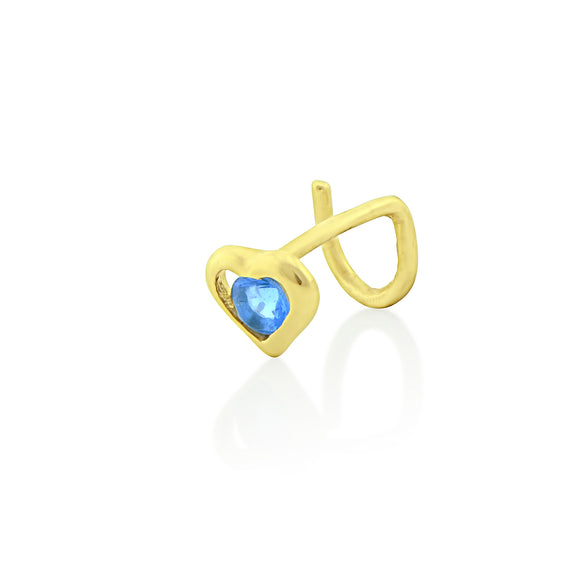 14K Yellow Gold Small Blue Cz Heart Nose Ring