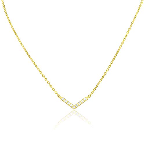 Sold 14K Yellow Gold CZ Chevron V Necklace