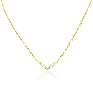 Sold 14K Yellow Gold CZ Chevron V Necklace