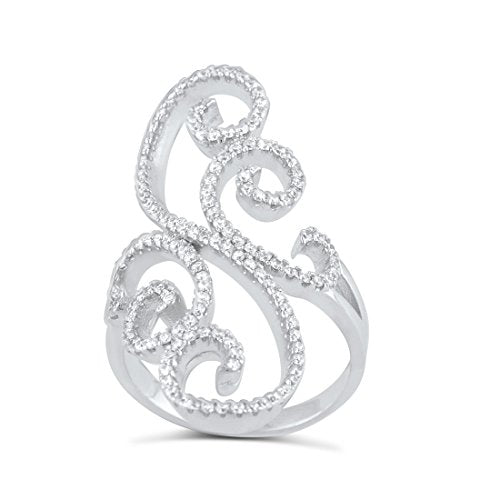 Sterling Silver Cz Statement Swirl Ring - Size 5