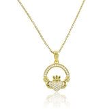 Yellow Gold Tone Silver Cz Celtic Claddagh Necklace