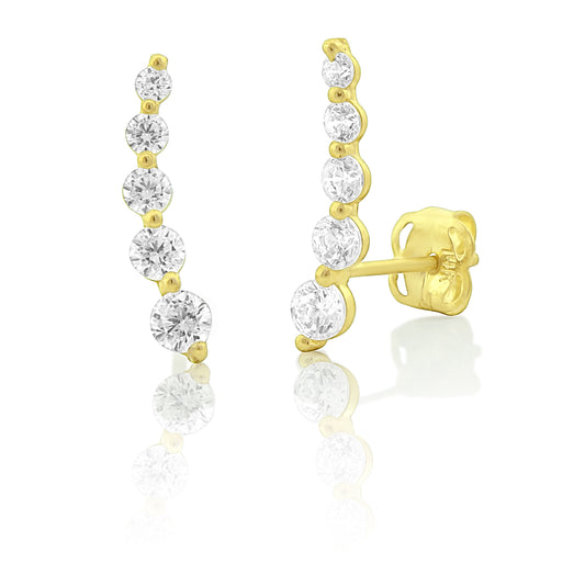 14K Yellow Gold Cz Ear Crawler Stud Earrings - 0.51 in